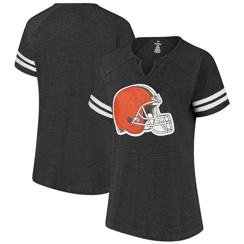 Cleveland Browns Women's Plus Size Logo Striped Raglan Notch Neck T-Shirt Charcoal | Fanatics