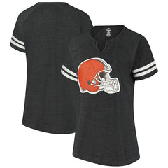 Cleveland Browns Women's Plus Size Logo Striped Raglan Notch Neck T-Shirt Charcoal | Fanatics