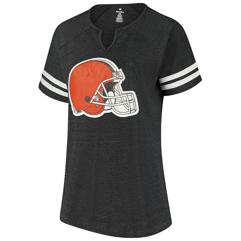 Cleveland Browns Women's Plus Size Logo Striped Raglan Notch Neck T-Shirt Charcoal | Fanatics