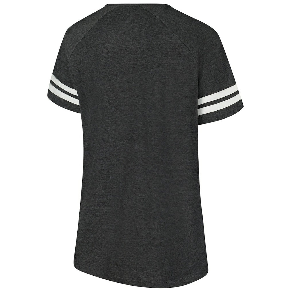 Cleveland Browns Women's Plus Size Logo Striped Raglan Notch Neck T-Shirt Charcoal | Fanatics