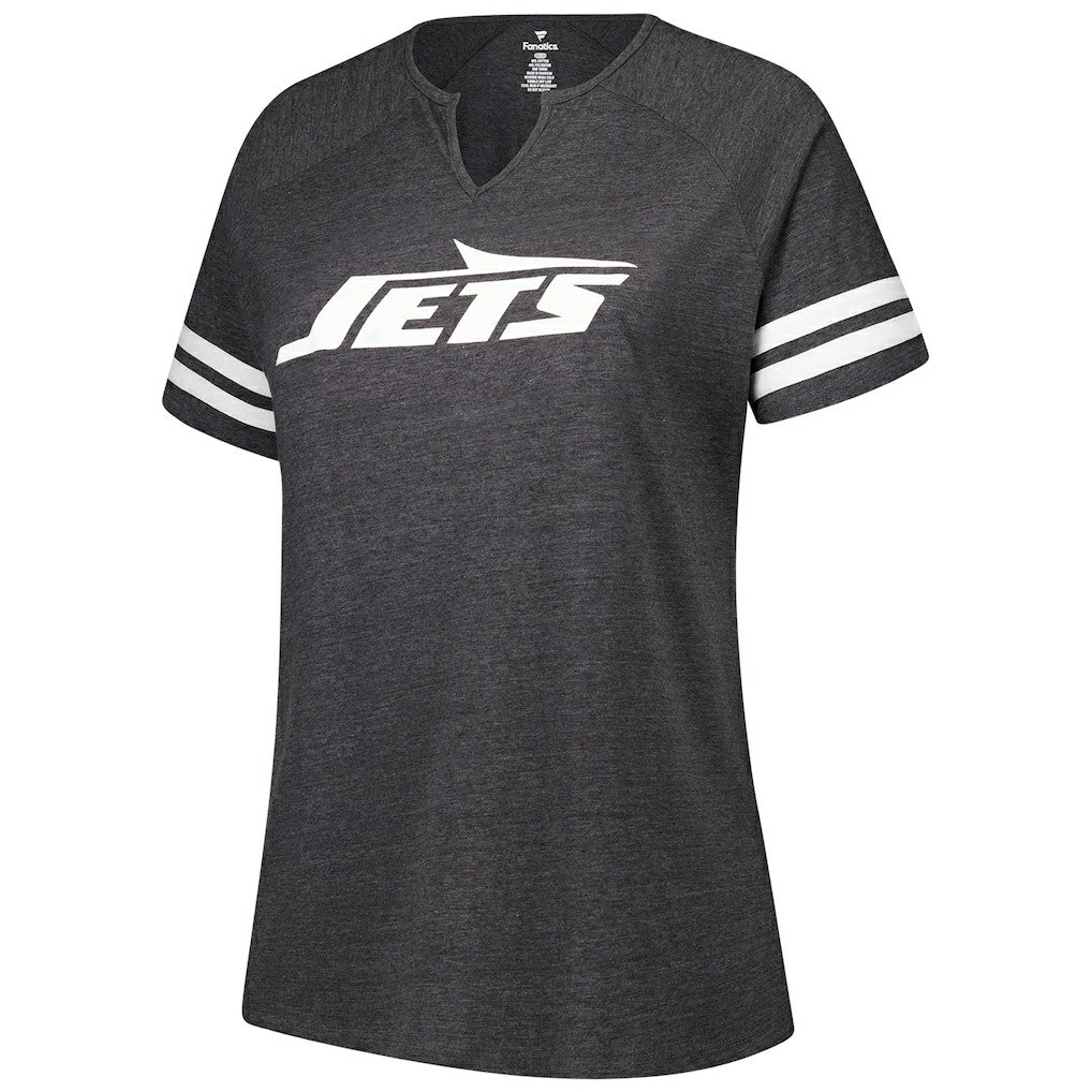 New York Jets Women's Plus Size Logo Striped Raglan Notch Neck T-Shirt Charcoal | Fanatics