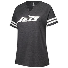 New York Jets Women's Plus Size Logo Striped Raglan Notch Neck T-Shirt Charcoal | Fanatics