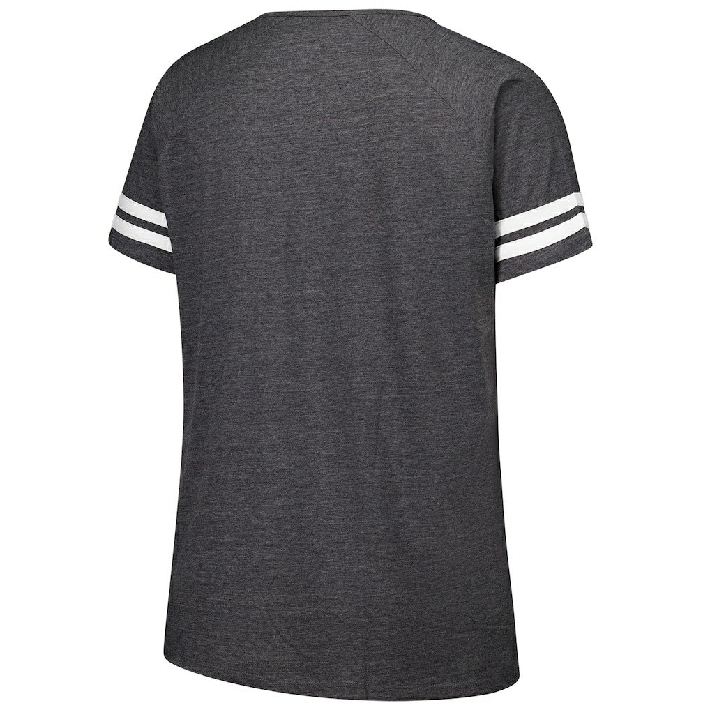 New York Jets Women's Plus Size Logo Striped Raglan Notch Neck T-Shirt Charcoal | Fanatics