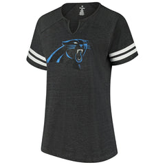 Carolina Panthers Women's Plus Size Logo Striped Raglan Notch Neck T-Shirt Black | Fanatics