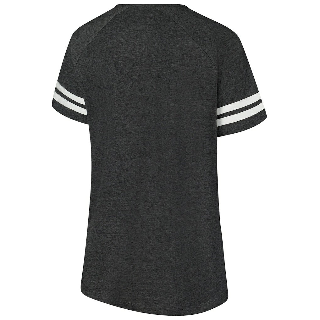 Carolina Panthers Women's Plus Size Logo Striped Raglan Notch Neck T-Shirt Black | Fanatics