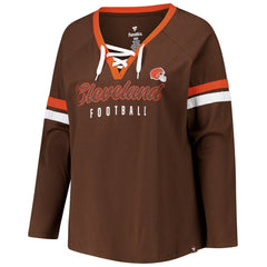 Cleveland Browns Women's Plus Size Won & Done Lace-Up V-Neck Long Sleeve T-Shirt Brown | Fanatics