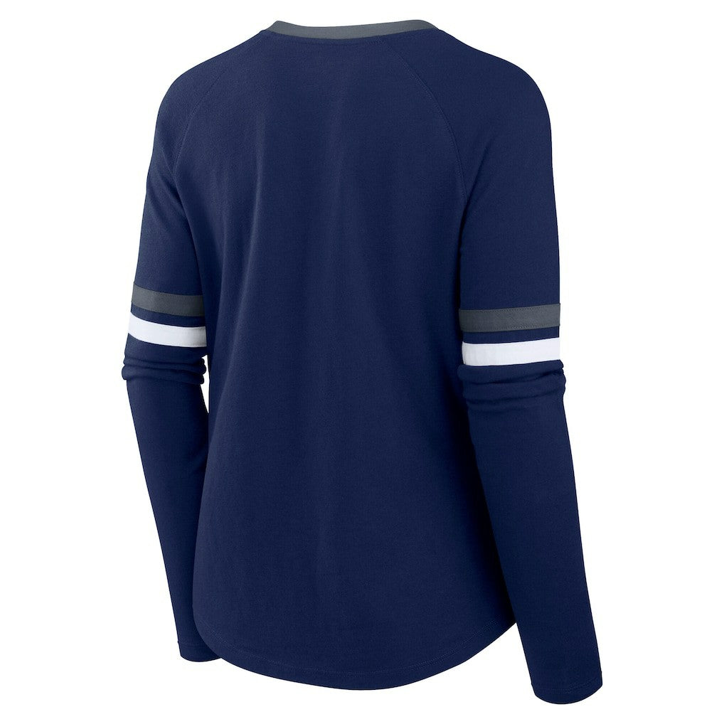 Dallas Cowboys Women's Plus Size Won & Done Lace-Up V-Neck Long Sleeve T-Shirt Navy | Fanatics
