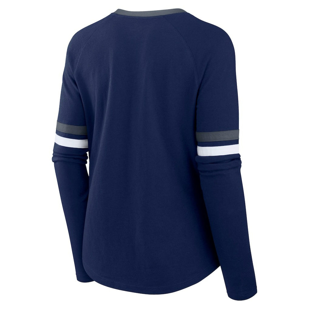 Dallas Cowboys Women's Plus Size Won & Done Lace-Up V-Neck Long Sleeve T-Shirt Navy | Fanatics