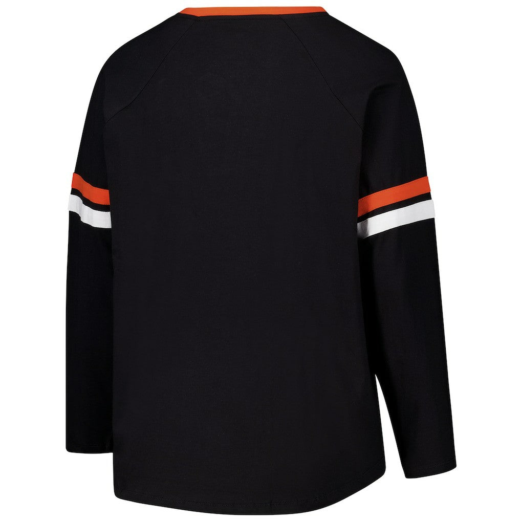 Cincinnati Bengals Women's Plus Size Won & Done Lace-Up V-Neck Long Sleeve T-Shirt Black | Fanatics