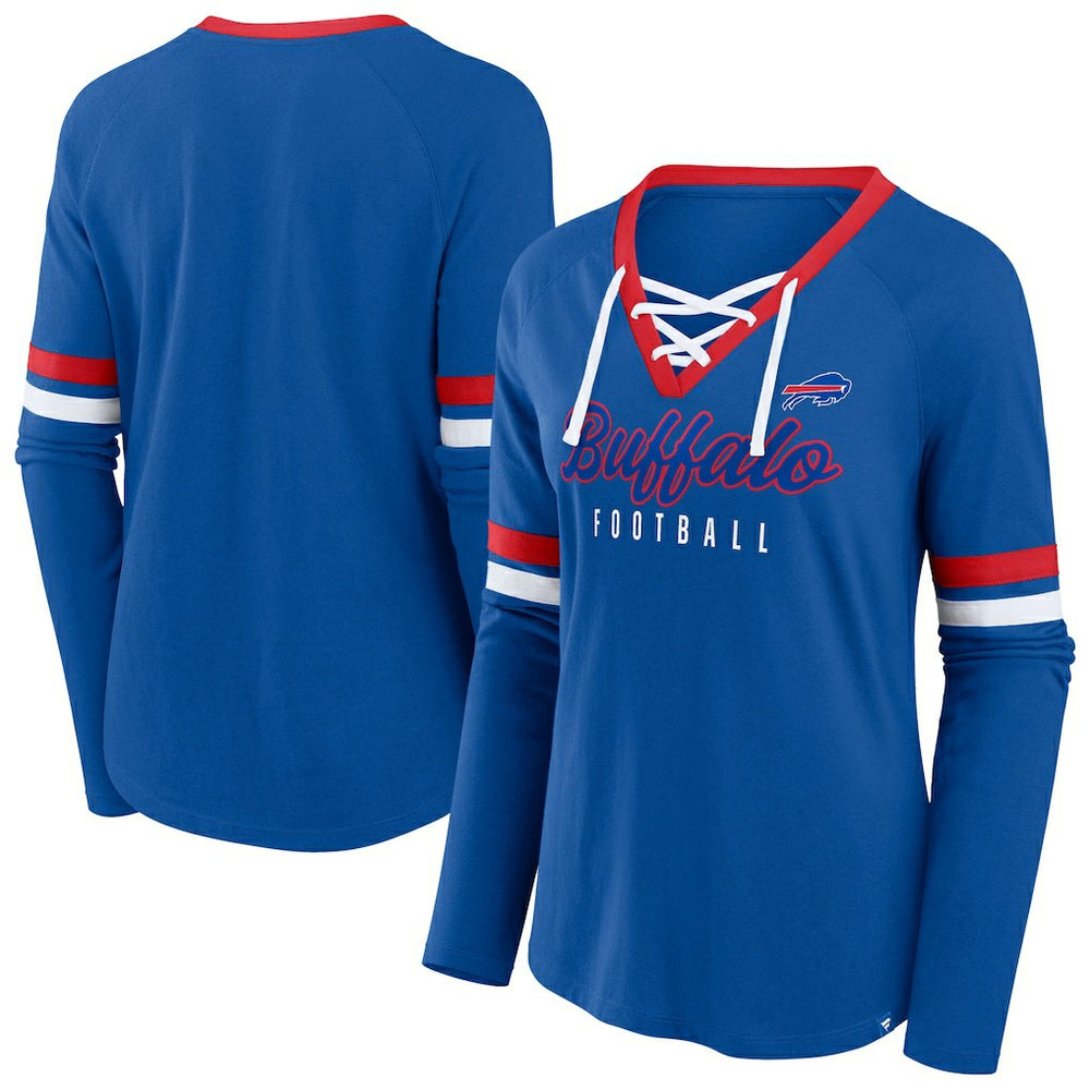 Buffalo Bills Women's Plus Size Won & Done Lace-Up V-Neck Long Sleeve T-Shirt Royal | Fanatics