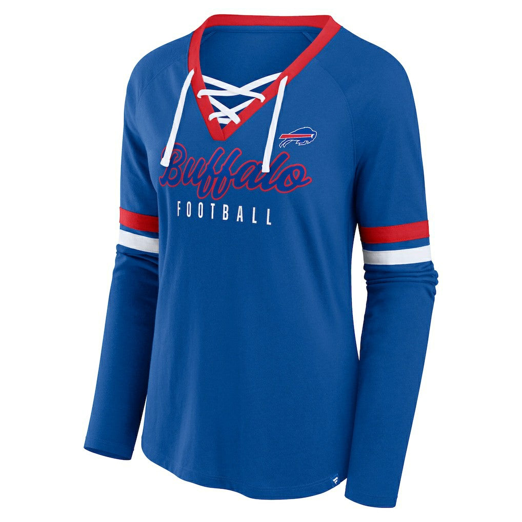 Buffalo Bills Women's Plus Size Won & Done Lace-Up V-Neck Long Sleeve T-Shirt Royal | Fanatics