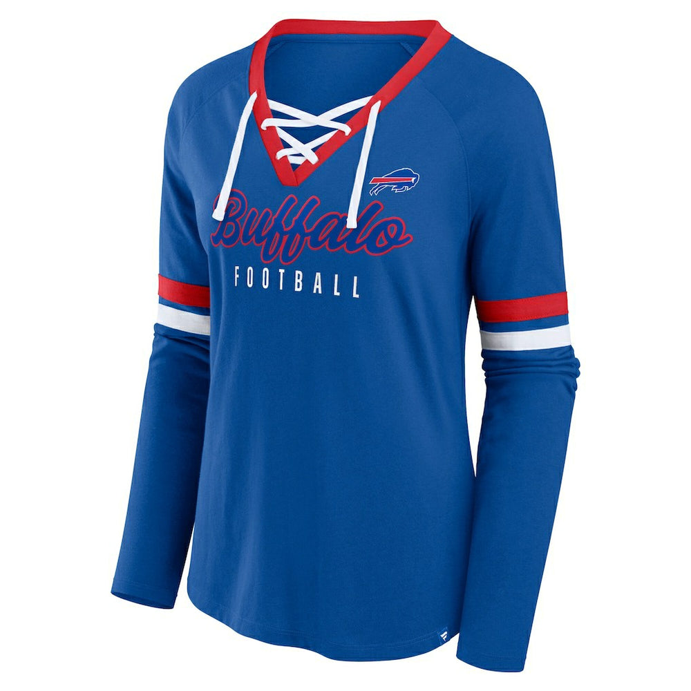 Buffalo Bills Women's Plus Size Won & Done Lace-Up V-Neck Long Sleeve T-Shirt Royal | Fanatics