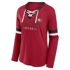 San Francisco 49ers Women's Plus Size Won & Done Lace-Up V-Neck Long Sleeve T-Shirt Scarlet | Fanatics