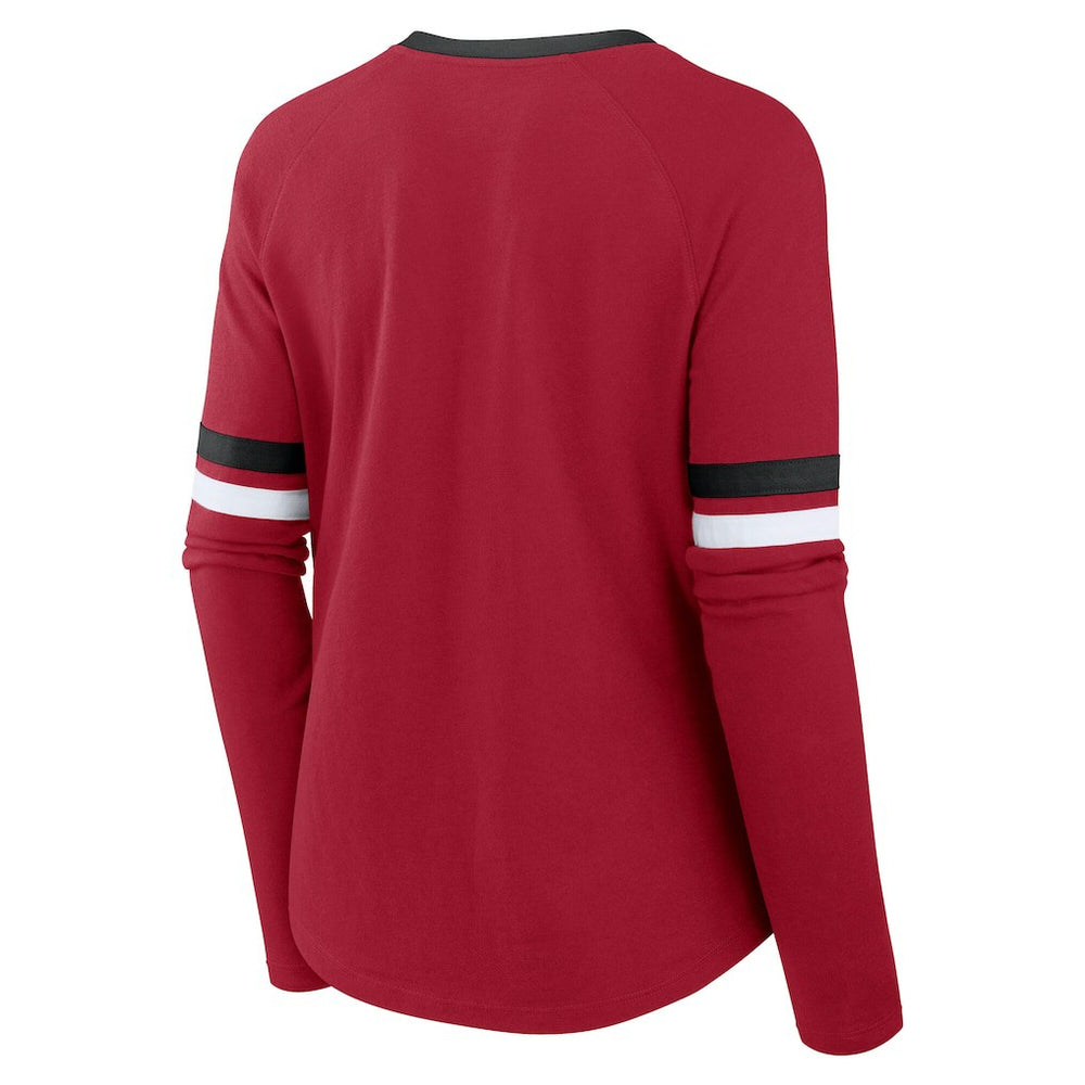 San Francisco 49ers Women's Plus Size Won & Done Lace-Up V-Neck Long Sleeve T-Shirt Scarlet | Fanatics