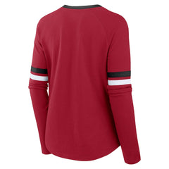 San Francisco 49ers Women's Plus Size Won & Done Lace-Up V-Neck Long Sleeve T-Shirt Scarlet | Fanatics