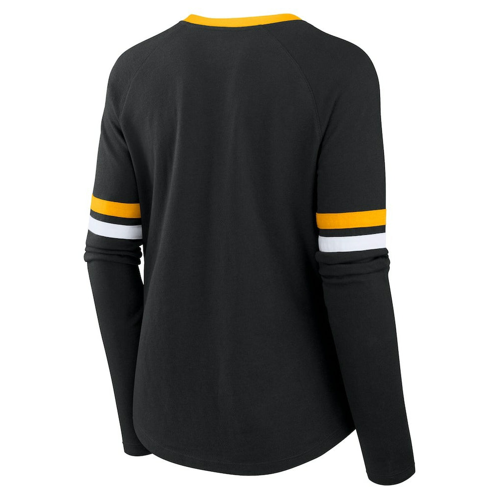 Pittsburgh Steelers Women's Plus Size Won & Done Lace-Up V-Neck Long Sleeve T-Shirt Black | Fanatics