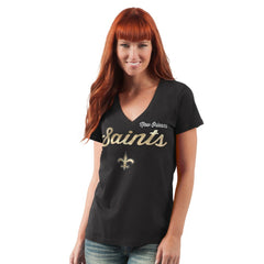 New Orleans Saints G-III 4Her by Carl Banks Women's Post Season V-Neck T-Shirt Black | NFL