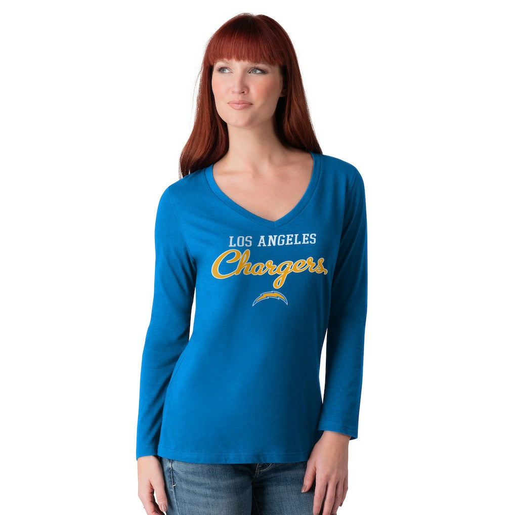 Los Angeles Chargers G-III 4Her by Carl Banks Women's Post Season Long Sleeve V-Neck T-Shirt Powder Blue | NFL