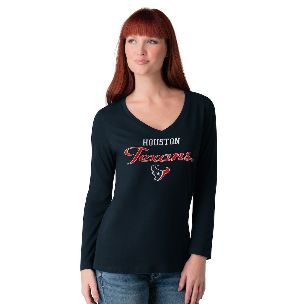 Houston Texans G-III 4Her by Carl Banks Women's Post Season Long Sleeve V-Neck T-Shirt Navy | NFL