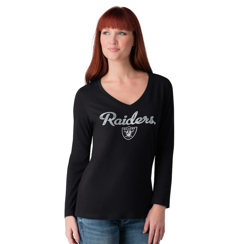 Las Vegas Raiders G-III 4Her by Carl Banks Women's Post Season Long Sleeve V-Neck T-Shirt Black | NFL