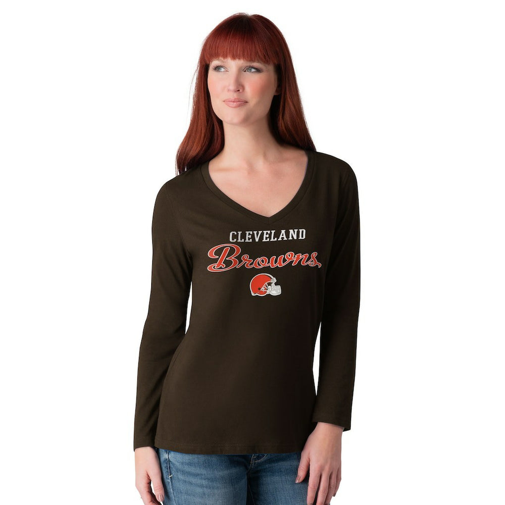 Cleveland Browns G-III 4Her by Carl Banks Women's Post Season Long Sleeve V-Neck T-Shirt Brown | NFL