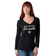 New Orleans Saints G-III 4Her by Carl Banks Women's Post Season Long Sleeve V-Neck T-Shirt Black | NFL