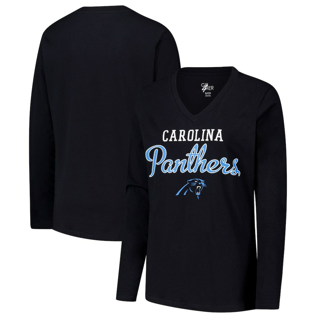 Carolina Panthers G-III 4Her by Carl Banks Women's Post Season Long Sleeve V-Neck T-Shirt Black | NFL