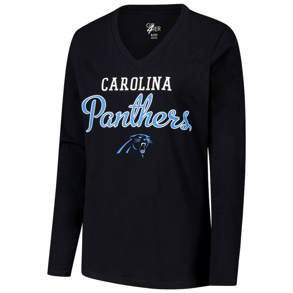 Carolina Panthers G-III 4Her by Carl Banks Women's Post Season Long Sleeve V-Neck T-Shirt Black | NFL