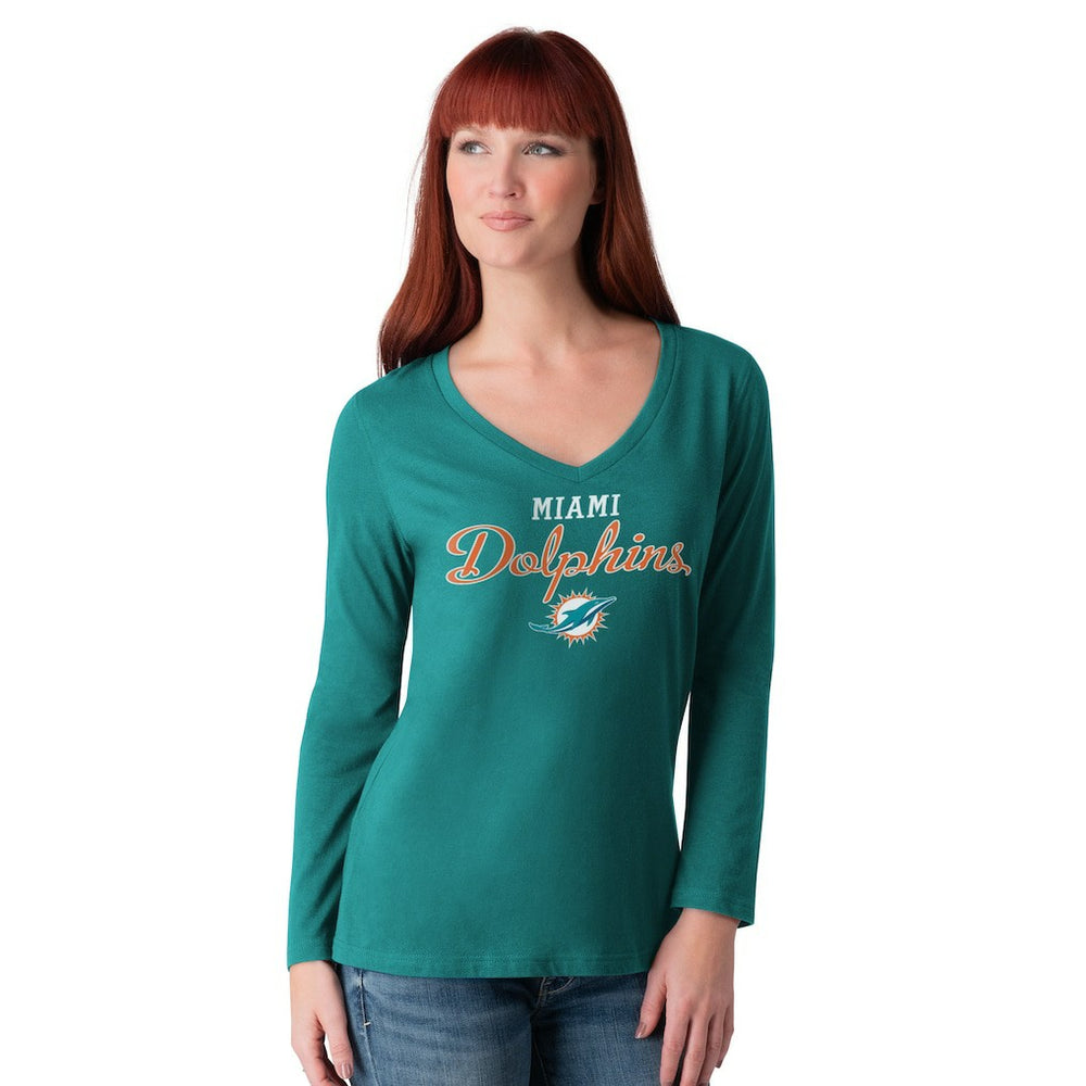 Miami Dolphins G-III 4Her by Carl Banks Women's Post Season Long Sleeve V-Neck T-Shirt Aqua | NFL