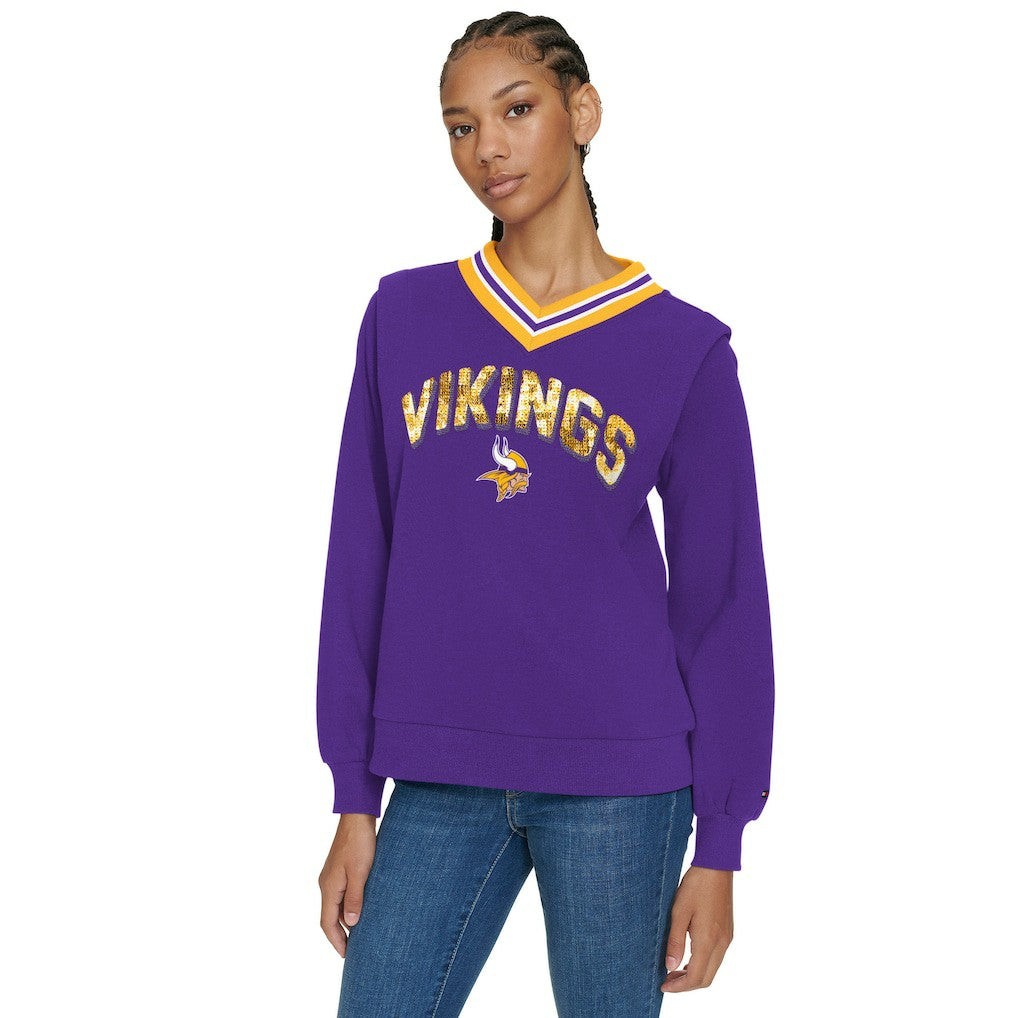 Minnesota Vikings Tommy Hilfiger Women's Alice V-Neck Pullover Sweatshirt Purple | NFL