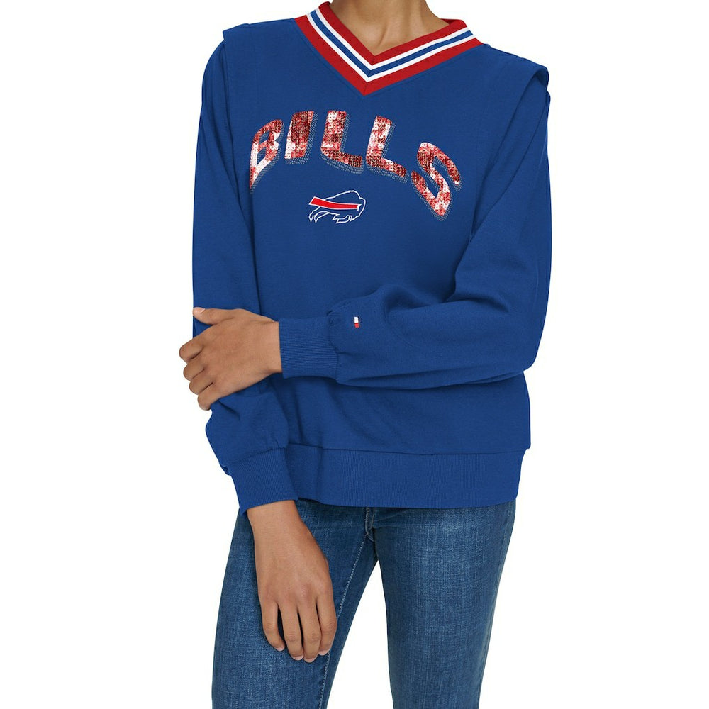 Buffalo Bills Tommy Hilfiger Women's Alice V-Neck Pullover Sweatshirt Royal | NFL