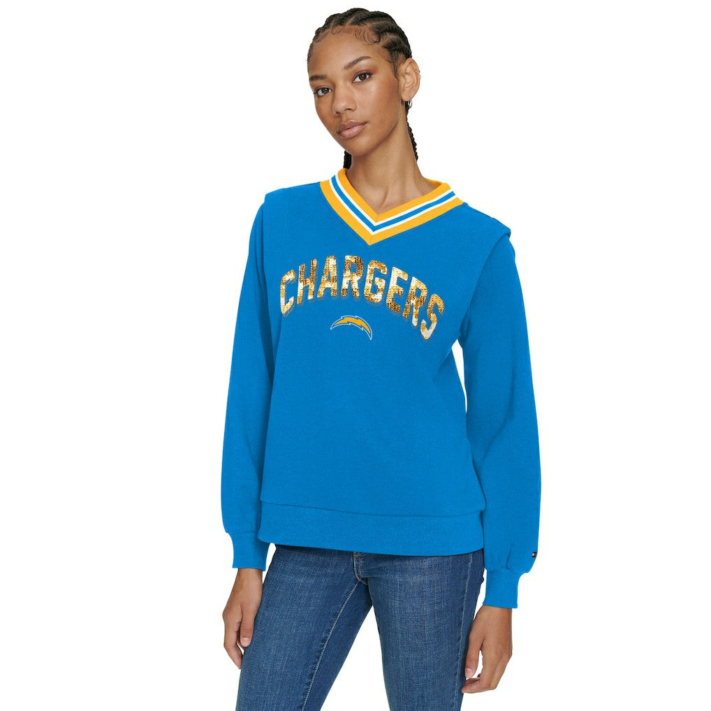 Los Angeles Chargers Tommy Hilfiger Women's Alice V-Neck Pullover Sweatshirt Powder Blue | NFL