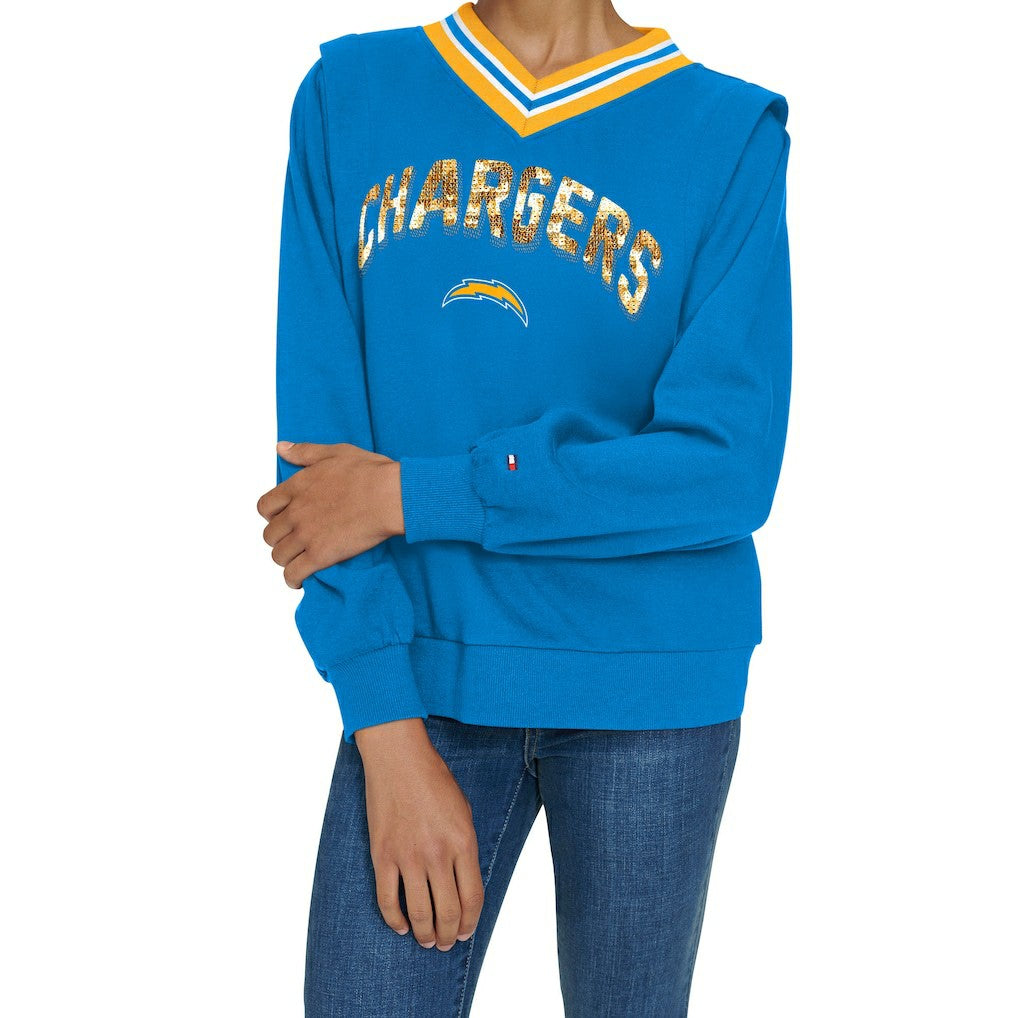Los Angeles Chargers Tommy Hilfiger Women's Alice V-Neck Pullover Sweatshirt Powder Blue | NFL