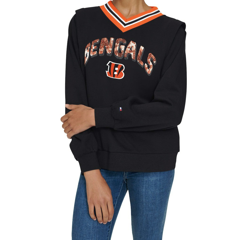 Cincinnati Bengals Tommy Hilfiger Women's Alice V-Neck Pullover Sweatshirt Black | NFL