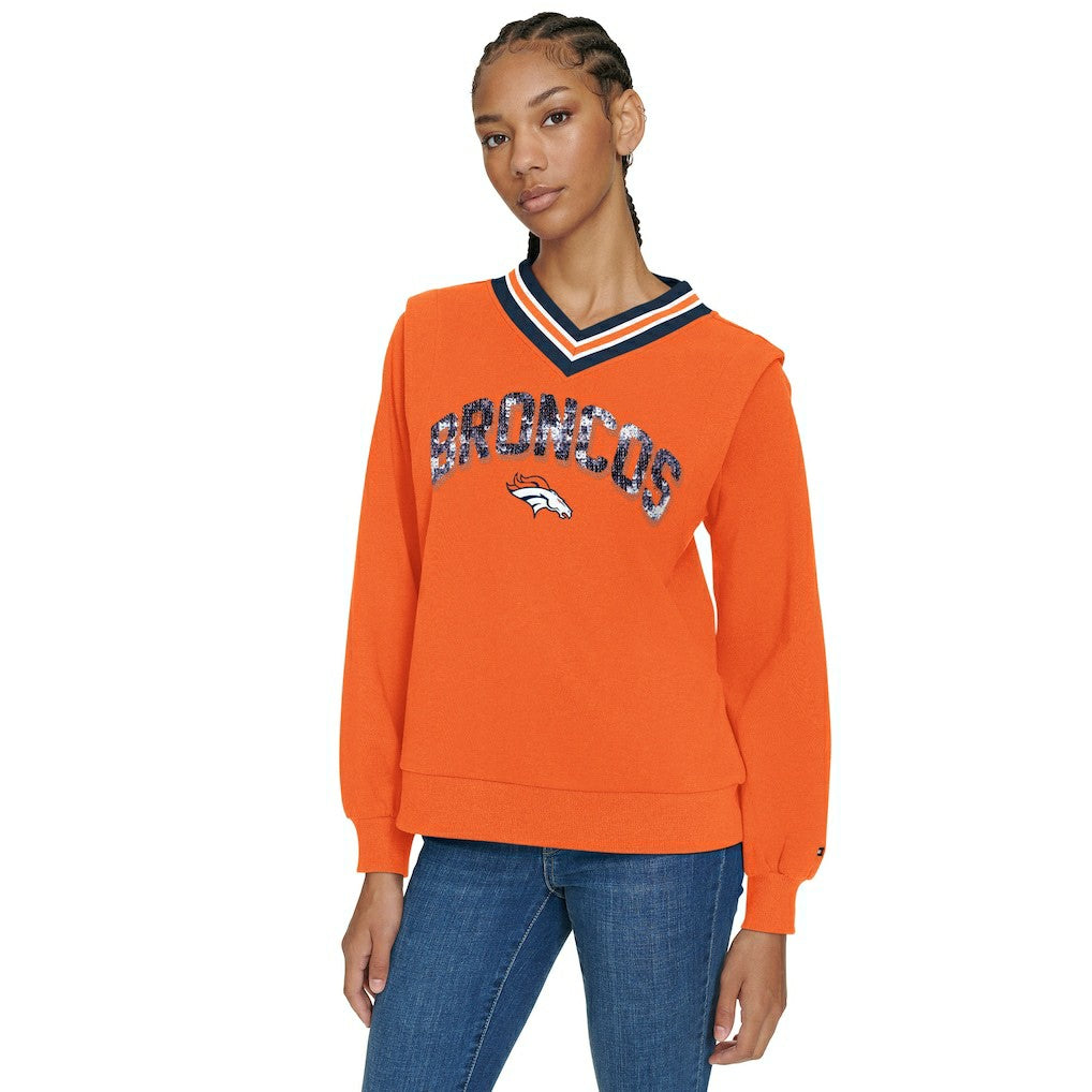 Denver Broncos Tommy Hilfiger Women's Alice V-Neck Pullover Sweatshirt Orange | NFL