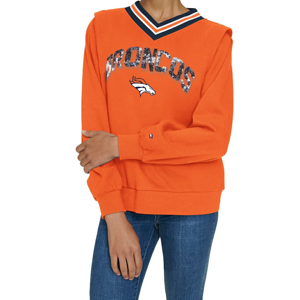 Denver Broncos Tommy Hilfiger Women's Alice V-Neck Pullover Sweatshirt Orange | NFL