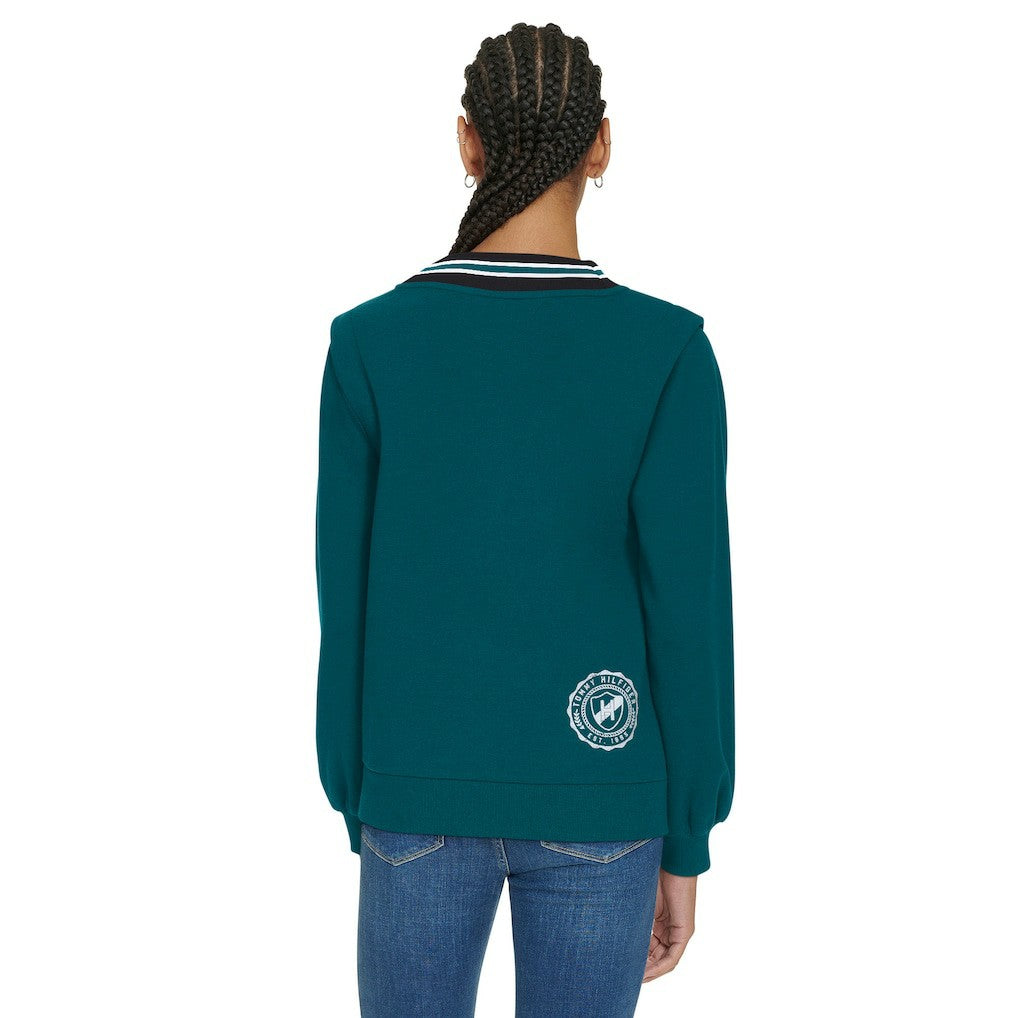 Philadelphia Eagles Tommy Hilfiger Women's Alice V-Neck Pullover Sweatshirt Midnight Green | NFL