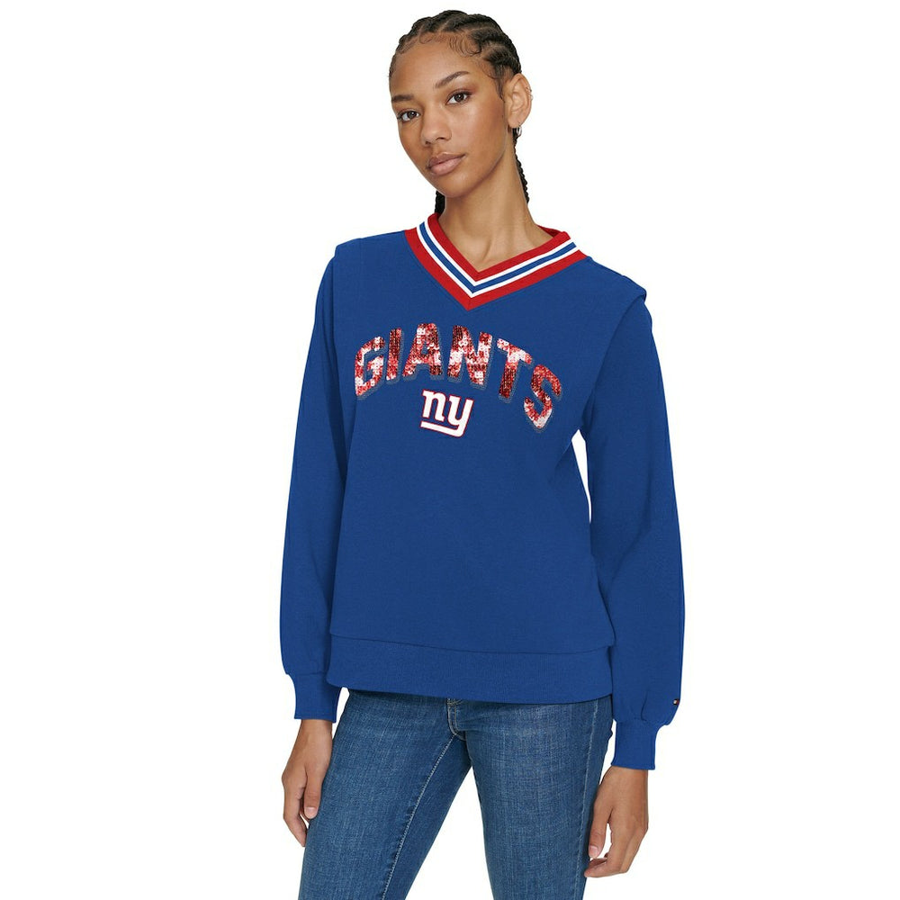 New York Giants Tommy Hilfiger Women's Alice V-Neck Pullover Sweatshirt Royal | NFL