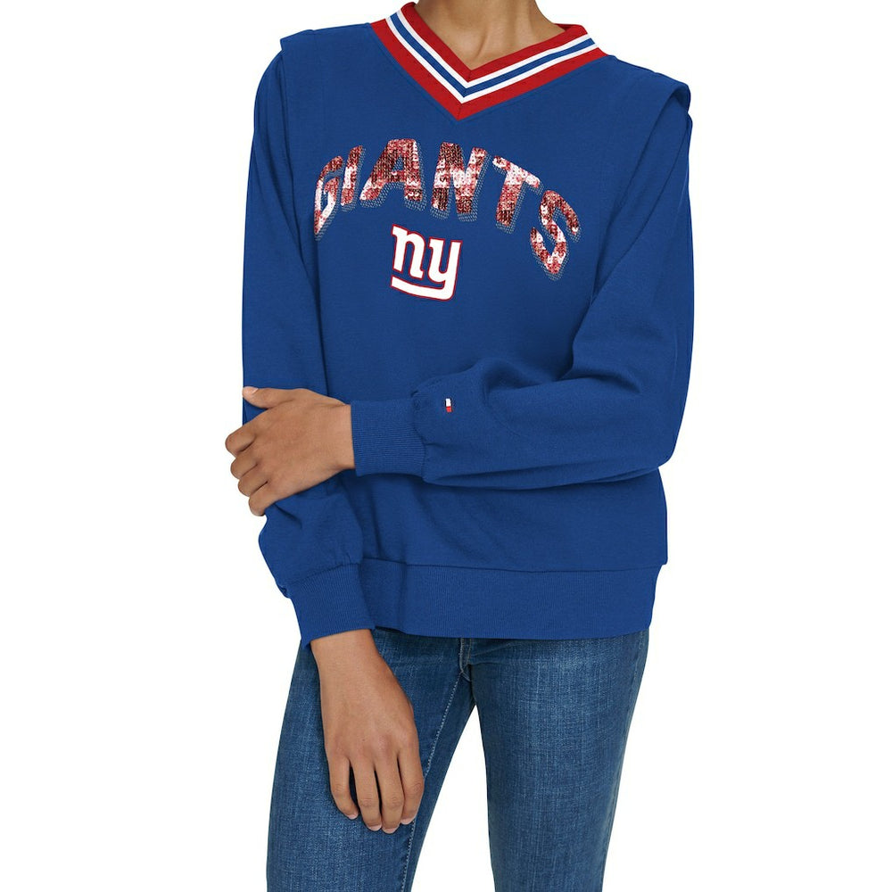 New York Giants Tommy Hilfiger Women's Alice V-Neck Pullover Sweatshirt Royal | NFL