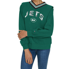 New York Jets Tommy Hilfiger Women's Alice V-Neck Pullover Sweatshirt Green | NFL