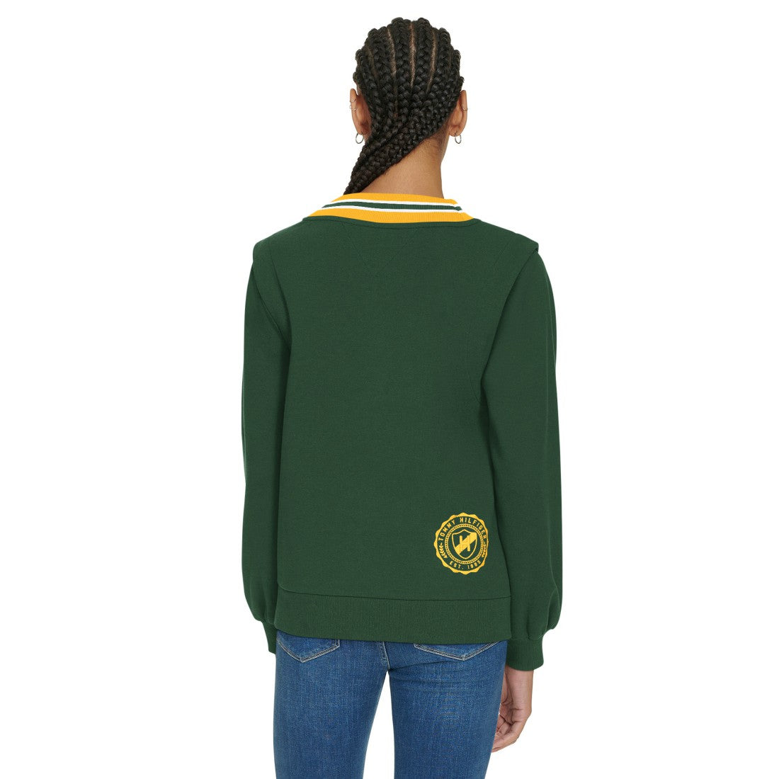 Green Bay Packers Tommy Hilfiger Women's Alice V-Neck Pullover Sweatshirt Green | NFL