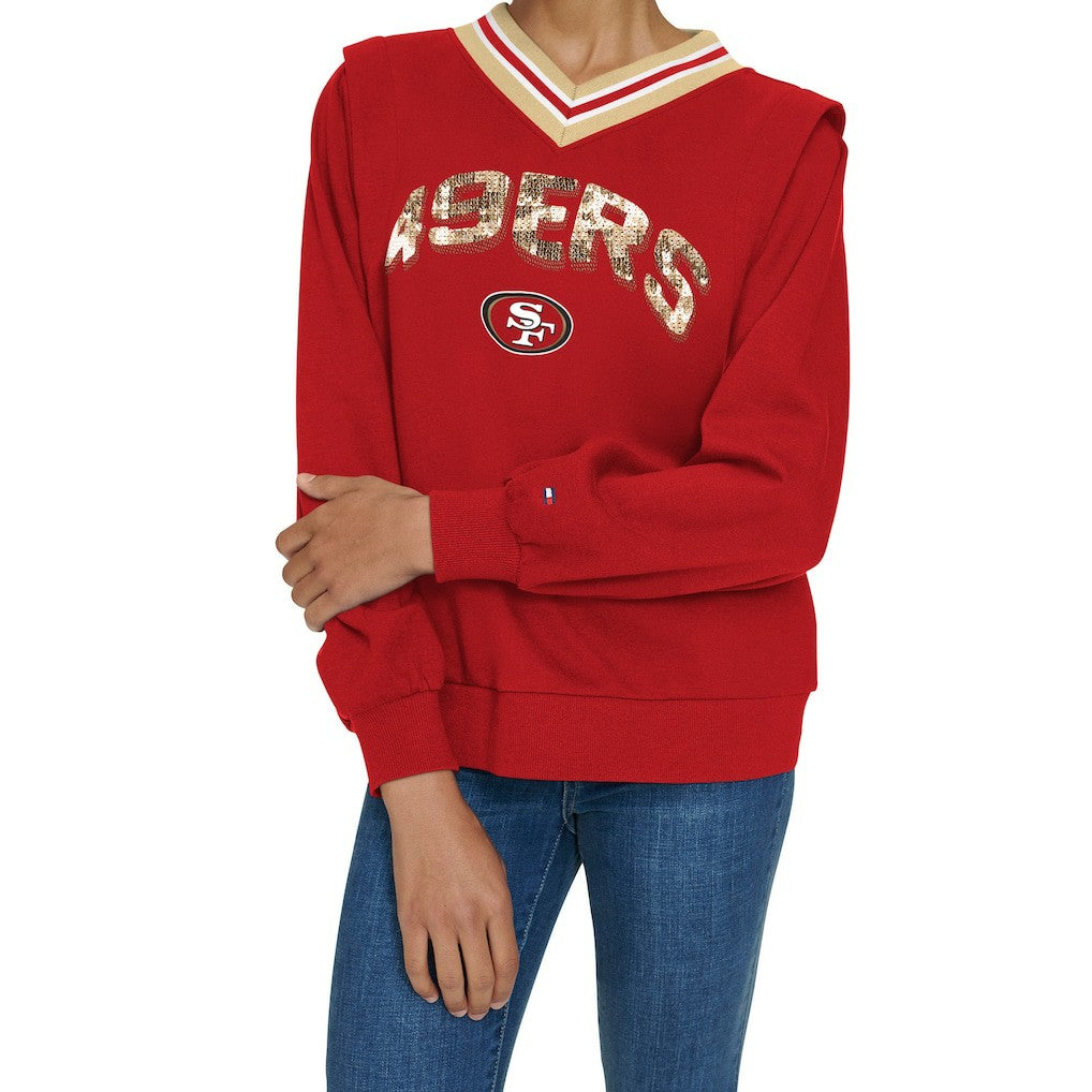 San Francisco 49ers Tommy Hilfiger Women's Alice V-Neck Pullover Sweatshirt Scarlet | NFL