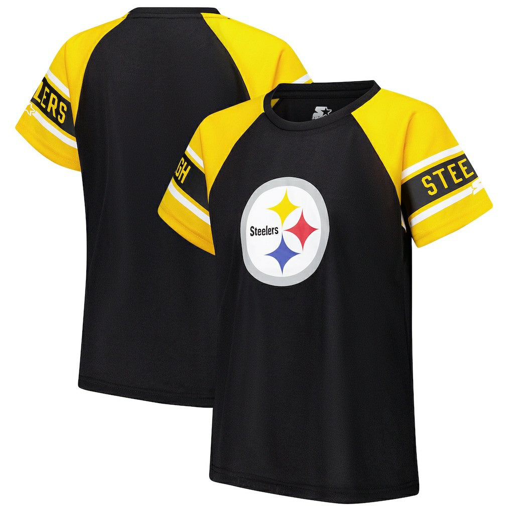 Pittsburgh Steelers Starter Women's 1st Rounder Color Block Raglan Top Black | NFL