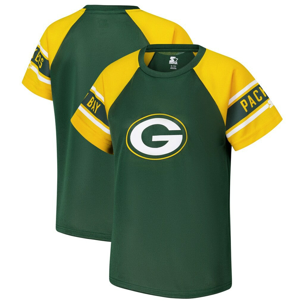 Green Bay Packers Starter Women's 1st Rounder Color Block Raglan Top Green | NFL