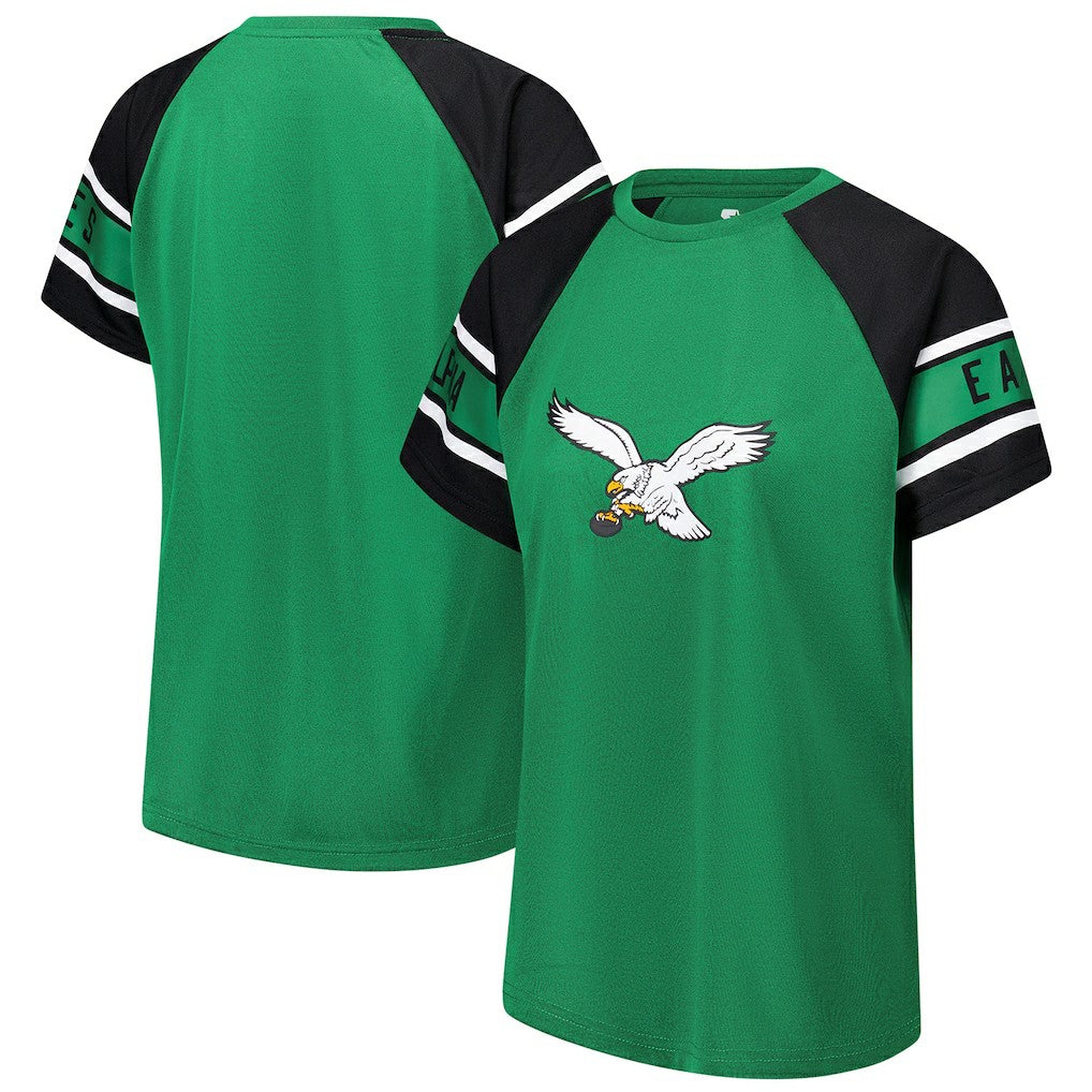 Philadelphia Eagles Starter Women's 1st Rounder Color Block Raglan Top Kelly Green | NFL