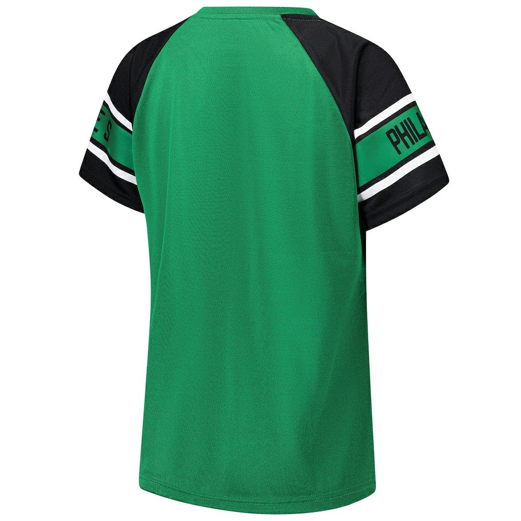 Philadelphia Eagles Starter Women's 1st Rounder Color Block Raglan Top Kelly Green | NFL