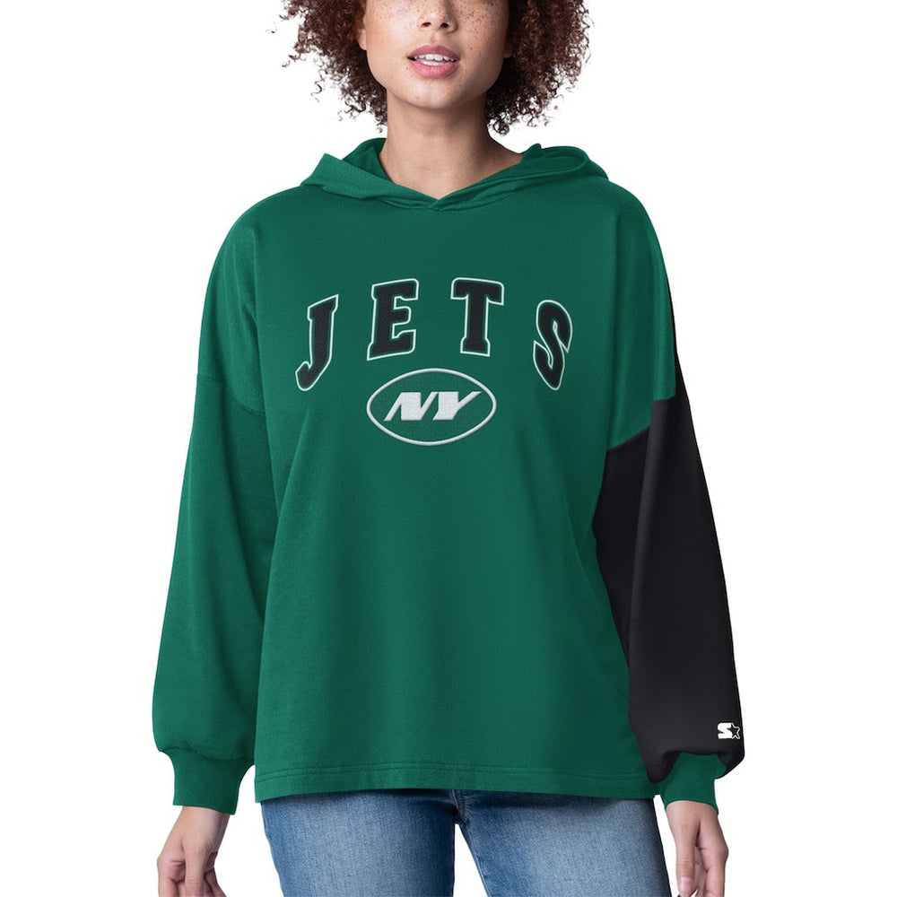 New York Jets Starter Women's Power Move Long Sleeve Pullover Hoodie Green | NFL