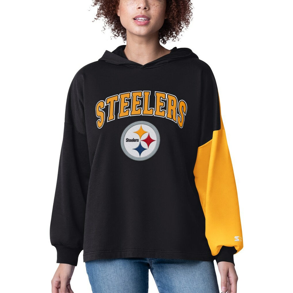 Pittsburgh Steelers Starter Women's Power Move Long Sleeve Pullover Hoodie Black | NFL