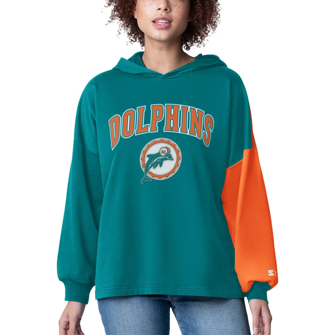 Miami Dolphins Starter Women's Power Move Long Sleeve Pullover Hoodie Aqua | NFL
