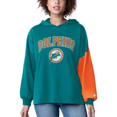 Miami Dolphins Starter Women's Power Move Long Sleeve Pullover Hoodie Aqua | NFL
